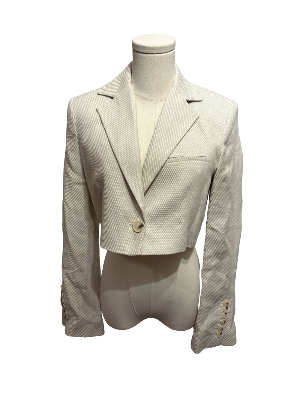 Zara Linen Blend Cropped Cream Blazer Jacket NWT size XS